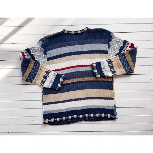 Stitches in Time vtg blue chicken rooster farm embroidered cardigan‎ sweater